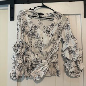 White House Black Market Cream Ruffled Wrap Blouse